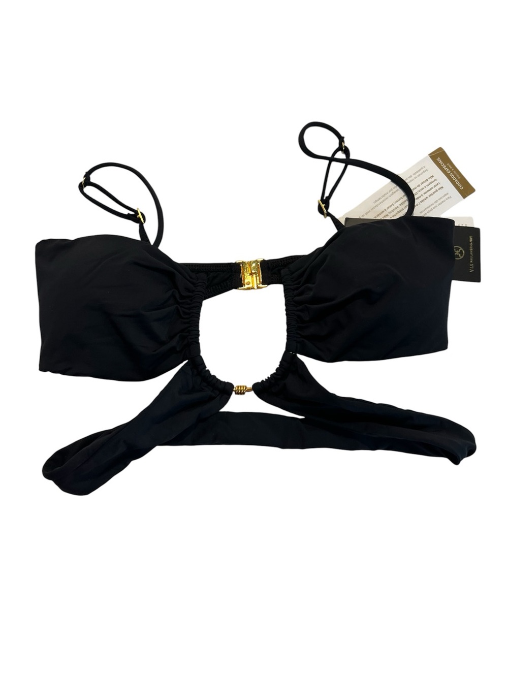 ViX Paula Hermanny Black Bandeau Bikini Top Size‎ M Gold Hardware NWT